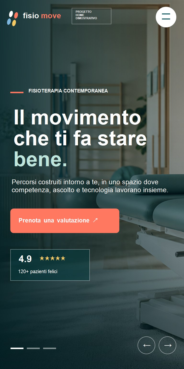 Sito per fisioterapisti visualizzato su smartphone